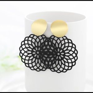 Black Golden Geometric Hanging Earrings